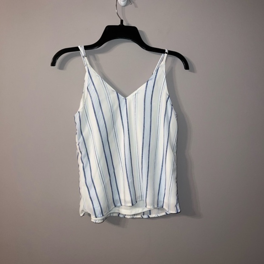 White and blue striped blouse tank top XS